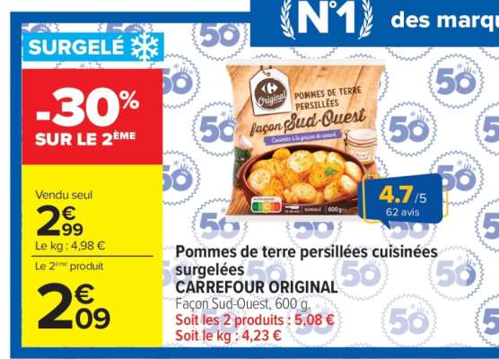 Pommes de terre persillées cuisinées surgelées CARREFOUR ORIGINAL