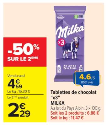Tablettes de chocolat "X3" MILKA