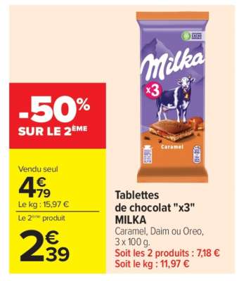 Tablettes de chocolat "X3" MILKA