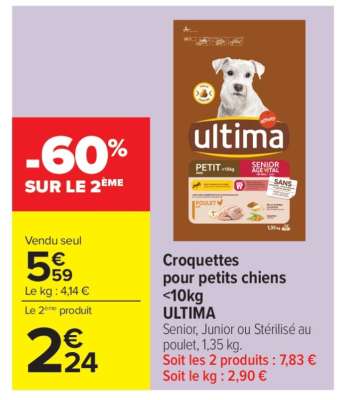 Croquettes pour petits chiens <10kg ULTIMA