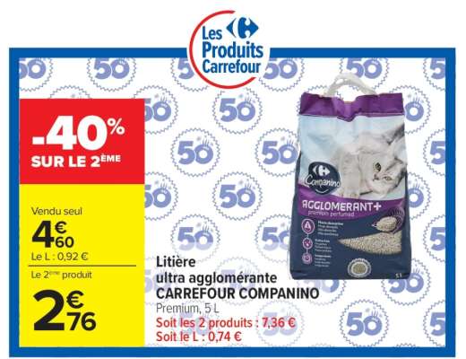 Litière ultra agglomérante CARREFOUR COMPANINO
