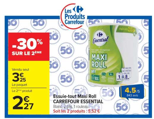 Essuie-tout Maxi Roll CARREFOUR ESSENTIAL