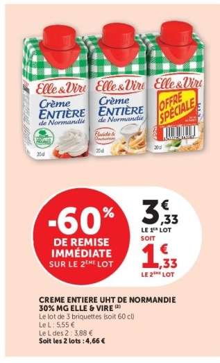 Crème Entière UHT de Normandie 30% MG Elle & Vire