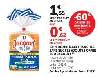 PAIN DE MIE MAXI TRANCHES SANS SUCRES AJOUTÉS OFFRE ECO JACQUET