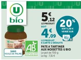 PATE A TARTINER AUX NOISETTES U BIO