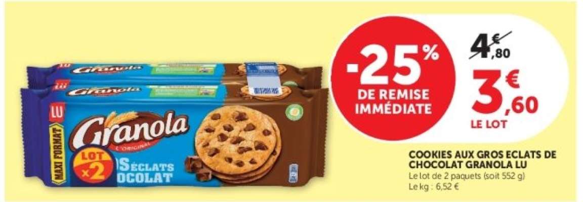 Cookies Aux Gros Éclats De Chocolat Granola Lu