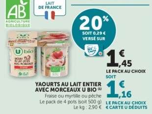 YAOURTS AU LAIT ENTIER AVEC MORCEAUX U BIO