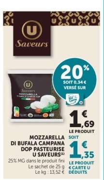 MOZZARELLA DI BUFALA CAMPANA DOP PASTEURISE U SAVEURS