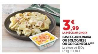 Pasta Carbonara ou Bolognese ou Gorgonzola