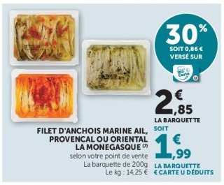 Filet d'anchois marine ail, provencal ou oriental la monegasque