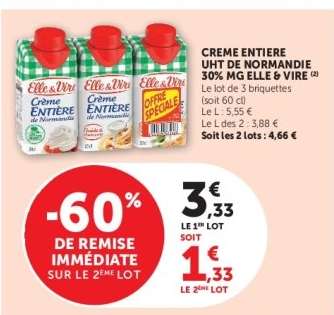 Crème Entière UHT de Normandie 30% MG Elle & Vire