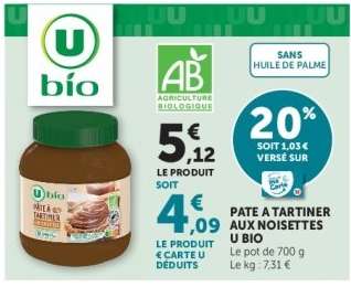 PATE A TARTINER AUX NOISETTES U BIO