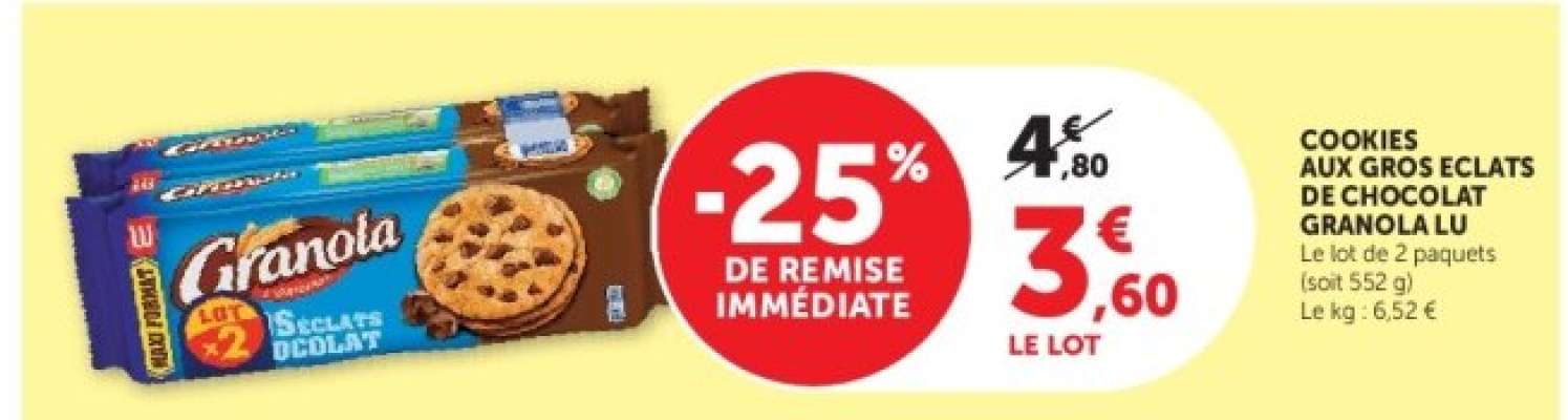 Cookies Aux Gros Éclats De Chocolat Granola Lu