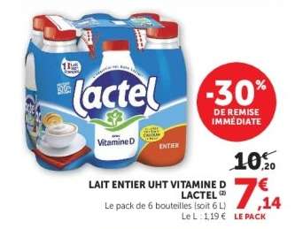 LAIT ENTIER UHT VITAMINE D LACTEL
