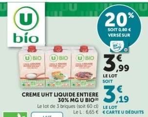 CREME UHT LIQUIDE ENTIERE 30% MG U BIO
