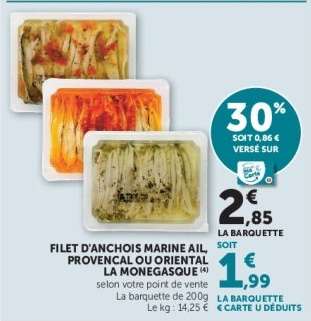 Filet d'anchois marine ail, provencal ou oriental la monegasque