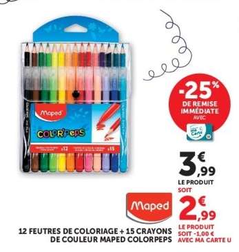 12 feutres de coloriage + 15 crayons de couleur Maped Colorpeps