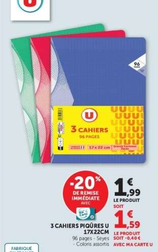 3 CAHIERS PIQÛRES U 17X22CM