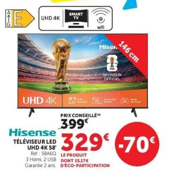 Hisense Téléviseur LED UHD 4K 58"