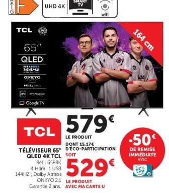 TCL Téléviseur 65" QLED 4K