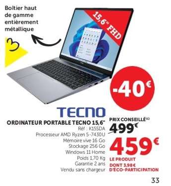 ORDINATEUR PORTABLE TECNO 15,6"