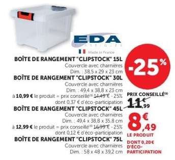 BOÎTE DE RANGEMENT "CLIPSTOCK" 30L