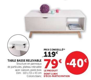 TABLE BASSE RELEVABLE
