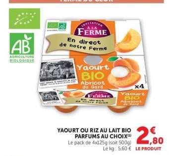 Yaourt ou Riz au Lait Bio Parfums au Choix