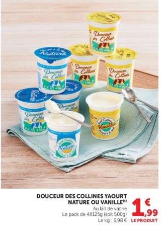 DOUCEUR DES COLLINES YAOURT NATURE OU VANILLE