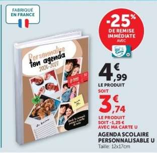 AGENDA SCOLAIRE PERSONNALISABLE U