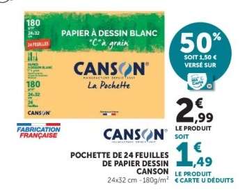 POCHETTE DE 24 FEUILLES DE PAPIER DESSIN CANSON