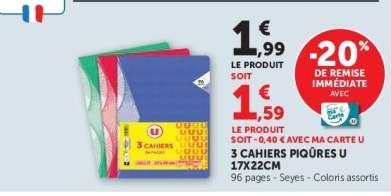 3 CAHIERS PIQÛRES U 17X22CM