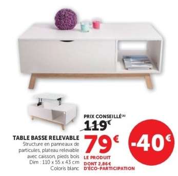TABLE BASSE RELEVABLE