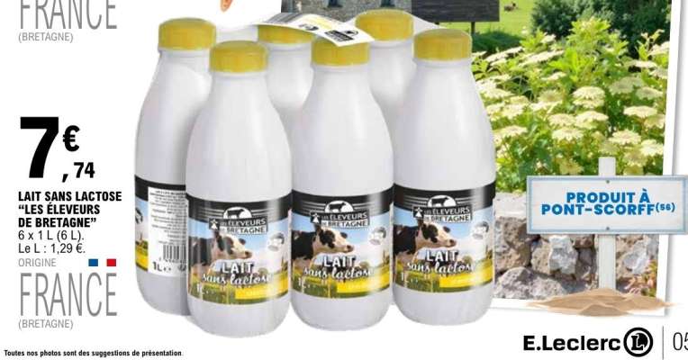 Lait sans lactose "Les éleveurs de Bretagne"
