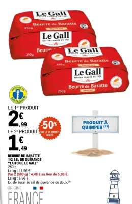 BEURRE DE BARATTE 1/2 SEL DE GUÉRANDE "LAITERIE LE GALL"