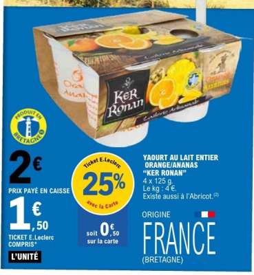 Yaourt au lait entier Orange/Ananas 'Ker Ronan'