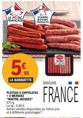PLATEAU 4 CHIPOLATAS + 4 MERGUEZ "MAÎTRE JACQUES"