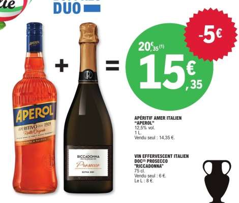 Apéritif Amer Italien 'Aperol' + Vin Effervescent Italien DOC Prosecco 'Riccadonna'