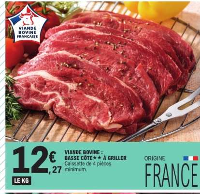 Viande bovine : basse côte** à griller