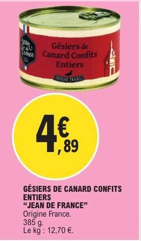 GÉSIERS DE CANARD CONFITS ENTIERS “JEAN DE FRANCE”