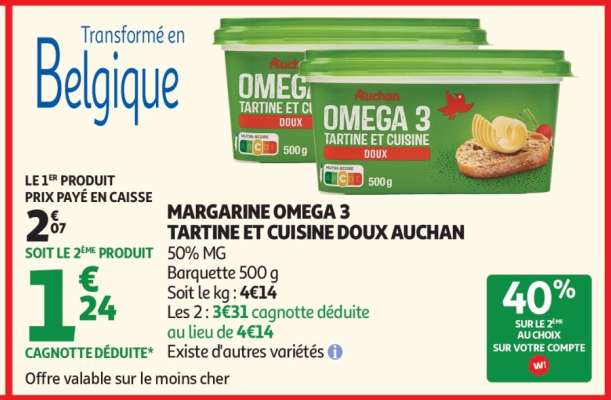 MARGARINE OMEGA 3 TARTINE ET CUISINE DOUX AUCHAN