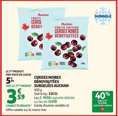 CERISES NOIRES DÉNOYAUTÉES SURGELÉES AUCHAN