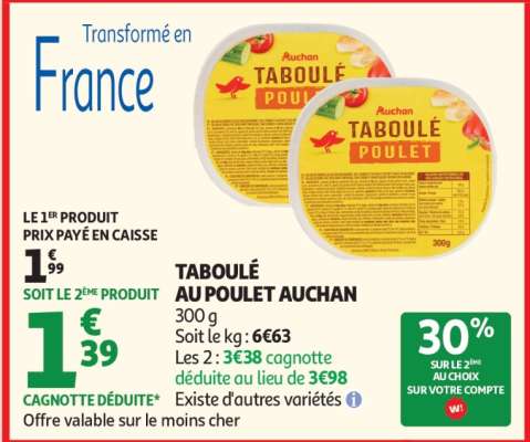 TABOULÉ AU POULET AUCHAN