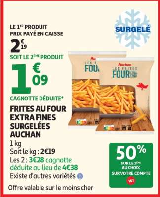 Frites Au Four Extra Fines Surgelées Auchan