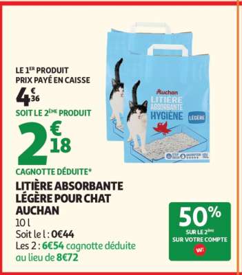 LITIÈRE ABSORBANTE LÉGÈRE POUR CHAT AUCHAN