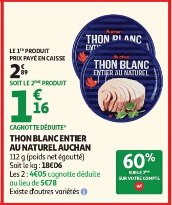 Thon Blanc Entier Au Naturel Auchan