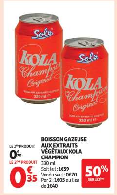 BOISSON GAZEUSE AUX EXTRAITS VÉGÉTAUX KOLA CHAMPION