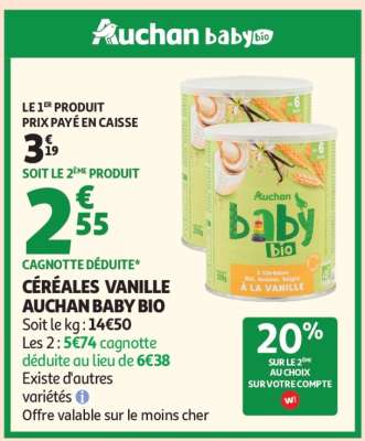 CÉRÉALES VANILLE AUCHAN BABY BIO