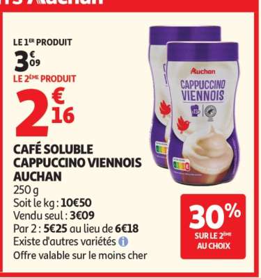 CAFÉ SOLUBLE CAPPUCCINO VIENNOIS AUCHAN