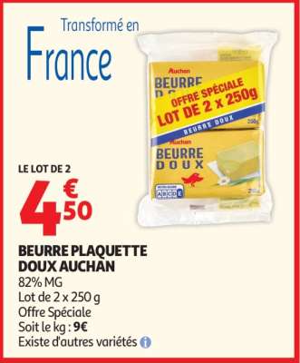BEURRE PLAQUETTE DOUX AUCHAN